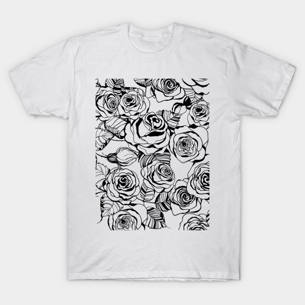 Hand drawn roses pattern T-Shirt by katerinamk